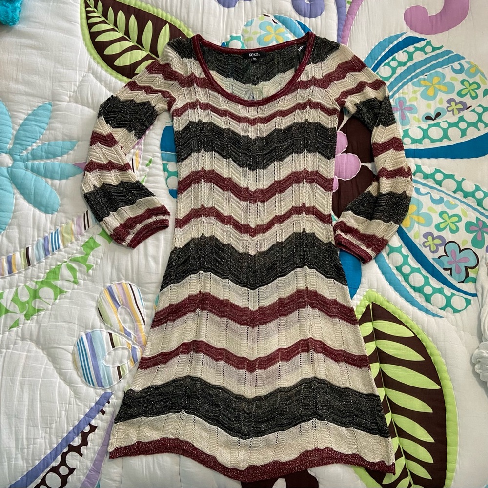 Cute, metallic, knit party dress with sleeves